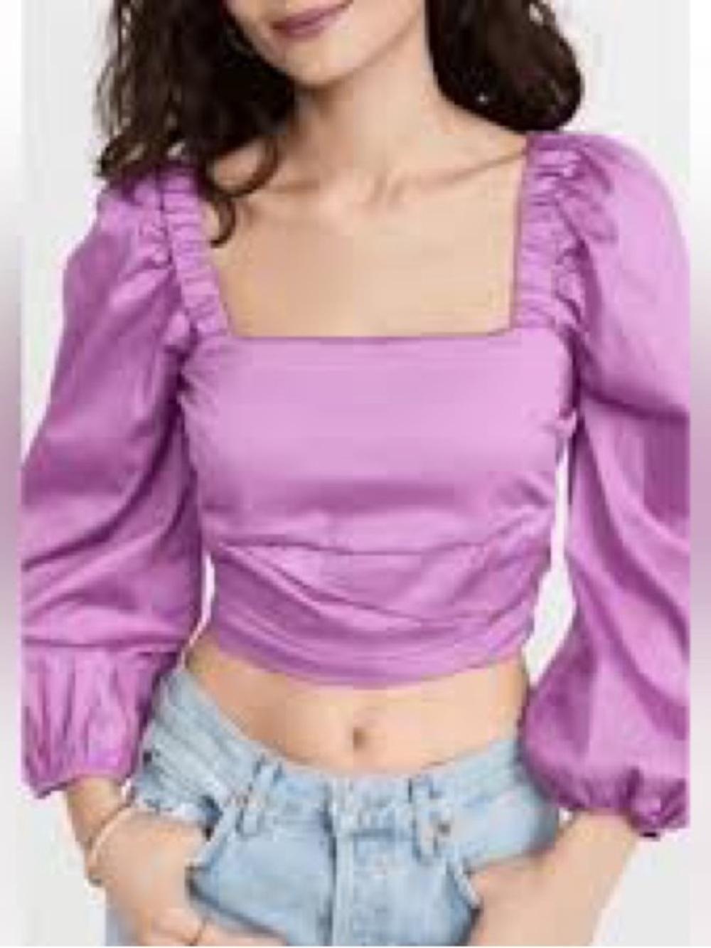 Veronica Beard Kayla Lilac Purple Square Neck Puff Sleeve Crop Top Size 4